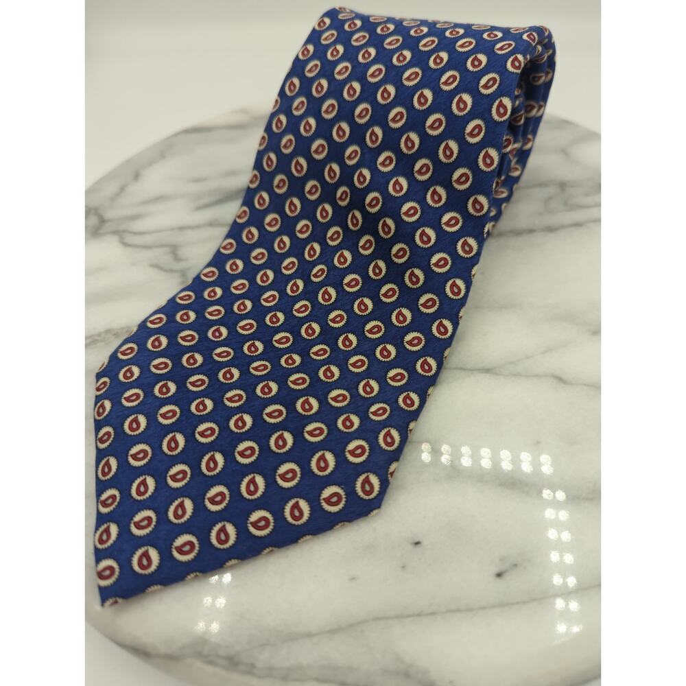 Today's Man All Silk Men's Tie Blue Red Dot‎ Paisley Classic Work Office Office